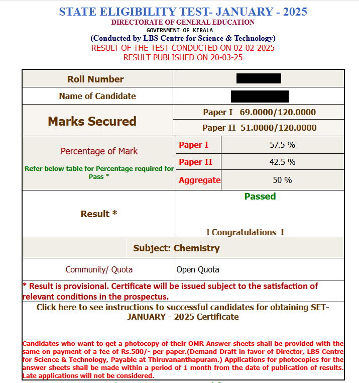 Kerala SET Result 2025 Declared